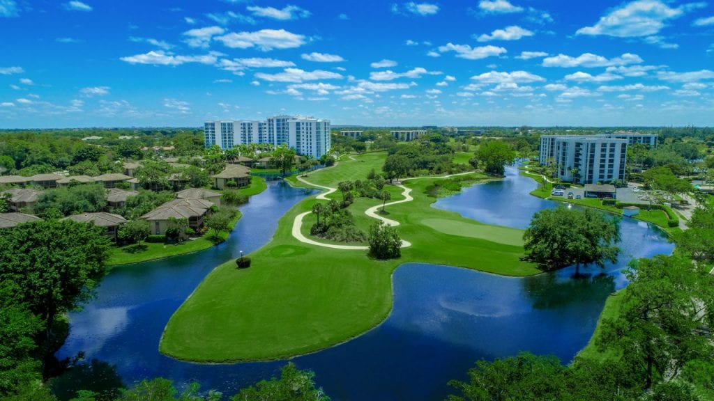 Boca West golf course with lakes and homes surrounding it