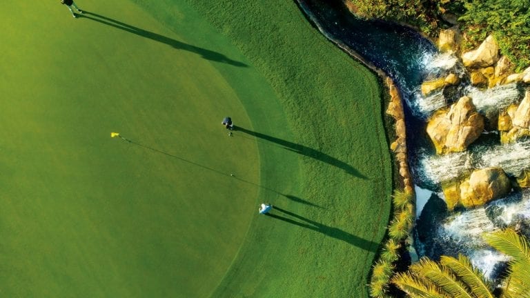 Aerial view of green on Boca West&#039;s Fazio II golf course