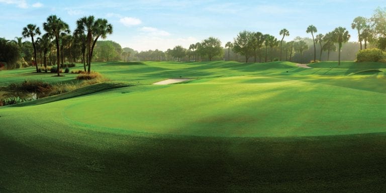 Pristine fairway of Boca West Dye IV Hole 18