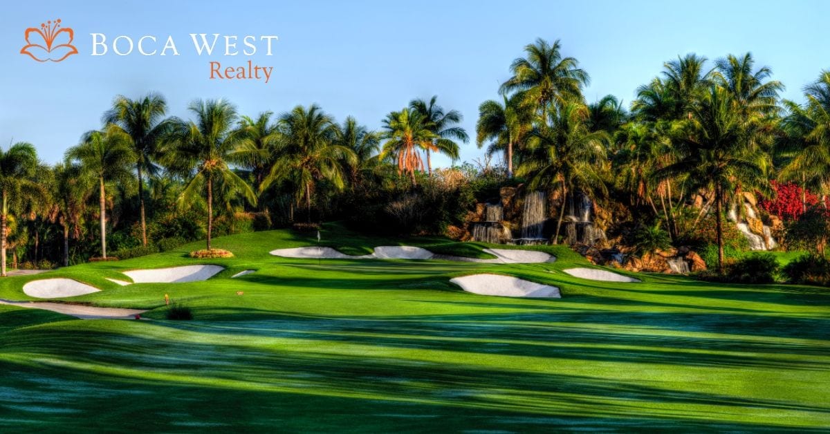 Boca West Golf Course with Palm trees and blue skies