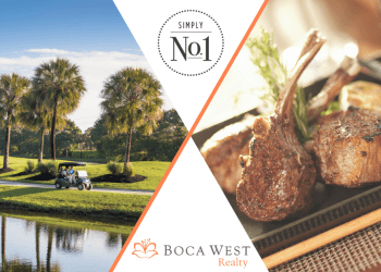 What Makes Boca West the #1 Club in the World Blog Header with picture of golf course and lamb chop dinner plate