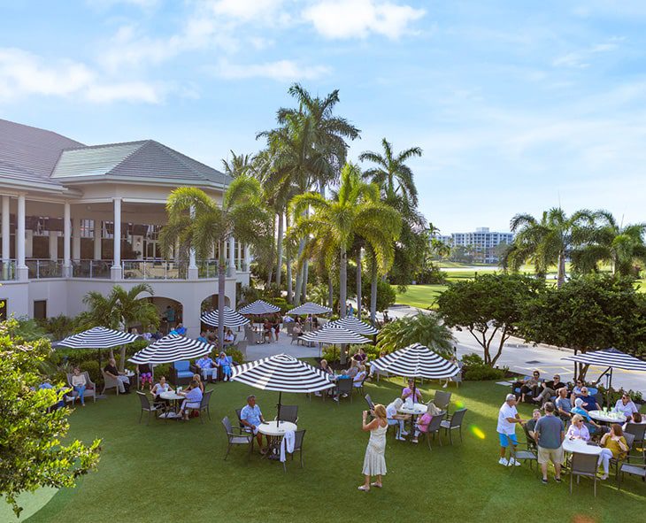 aerial of outdoor dining at boca west