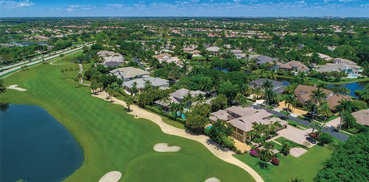 aerial of homes in the Boca West community available for Florida Seasonal rental