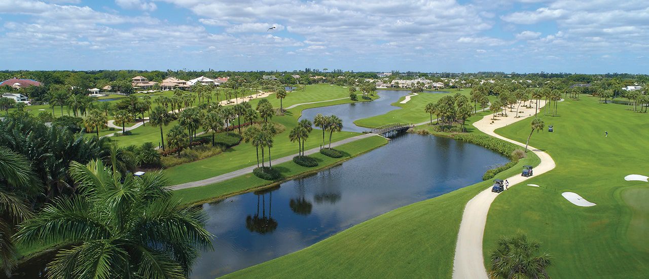 aerial of golf course hole at boca west
