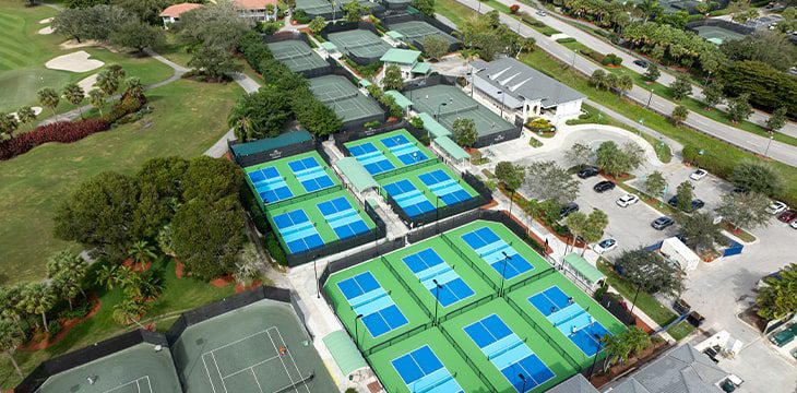aerial of the pickleball courts at boca west