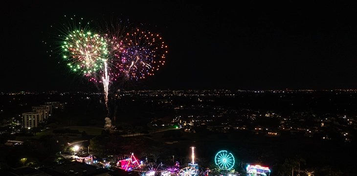 Fireworks above a nighttime private club event